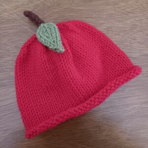 Hand Crafted Handknit Red Apple Winter Baby Hat 3-6M